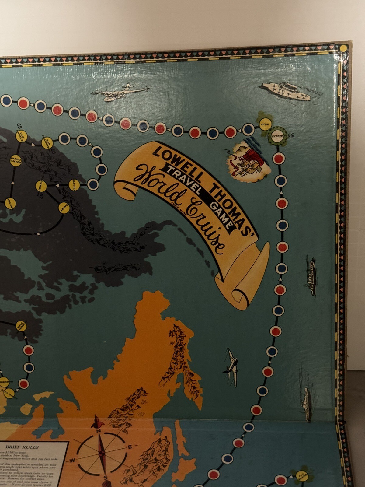 RARE Lowell Thomas Travel Game World Cruise 1937 Parker Bros. GAME BOARD ONLY