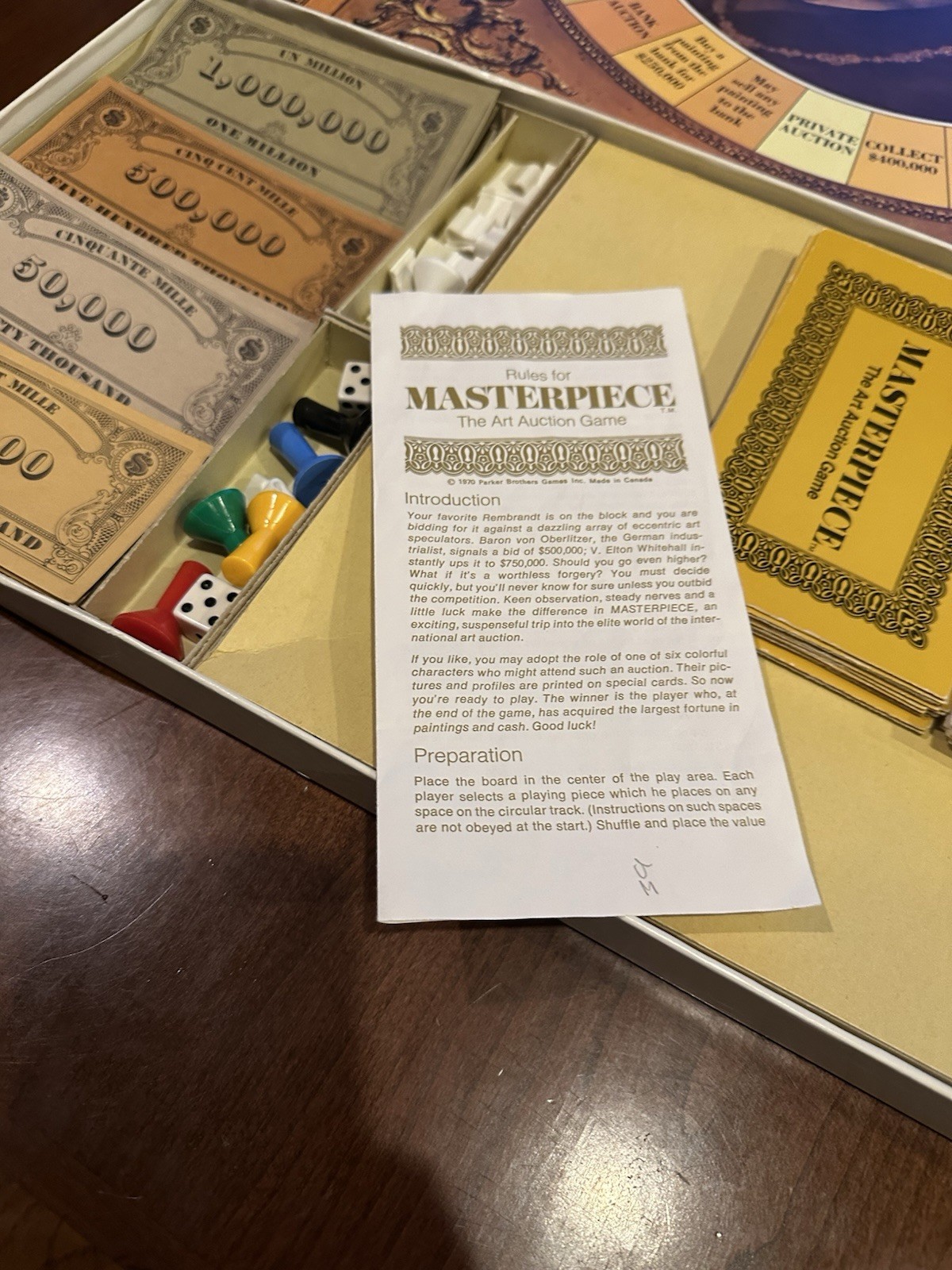1972 Masterpiece Game Art Auction Game by Parker Brothers Complete