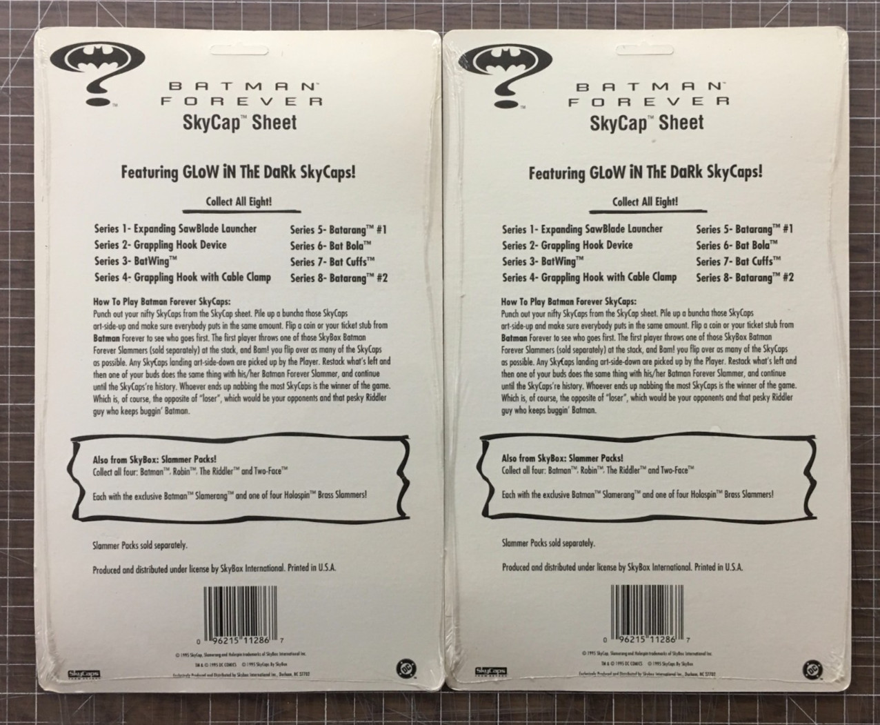 7 X Batman Forever Skycap Pog Sheets (2x #4, Missing #2 & #8) Glow in the Dark