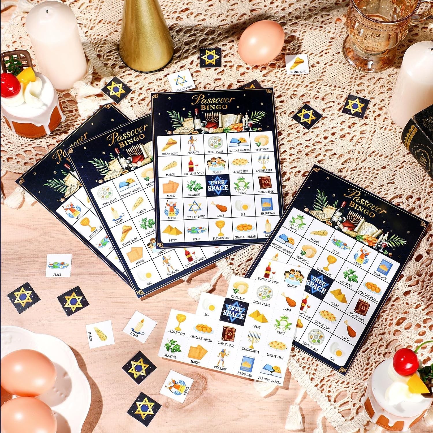 35 Pcs Passover Bingo Games 24 Players Pesach Bingo Cards Jewish Seder Matzo …