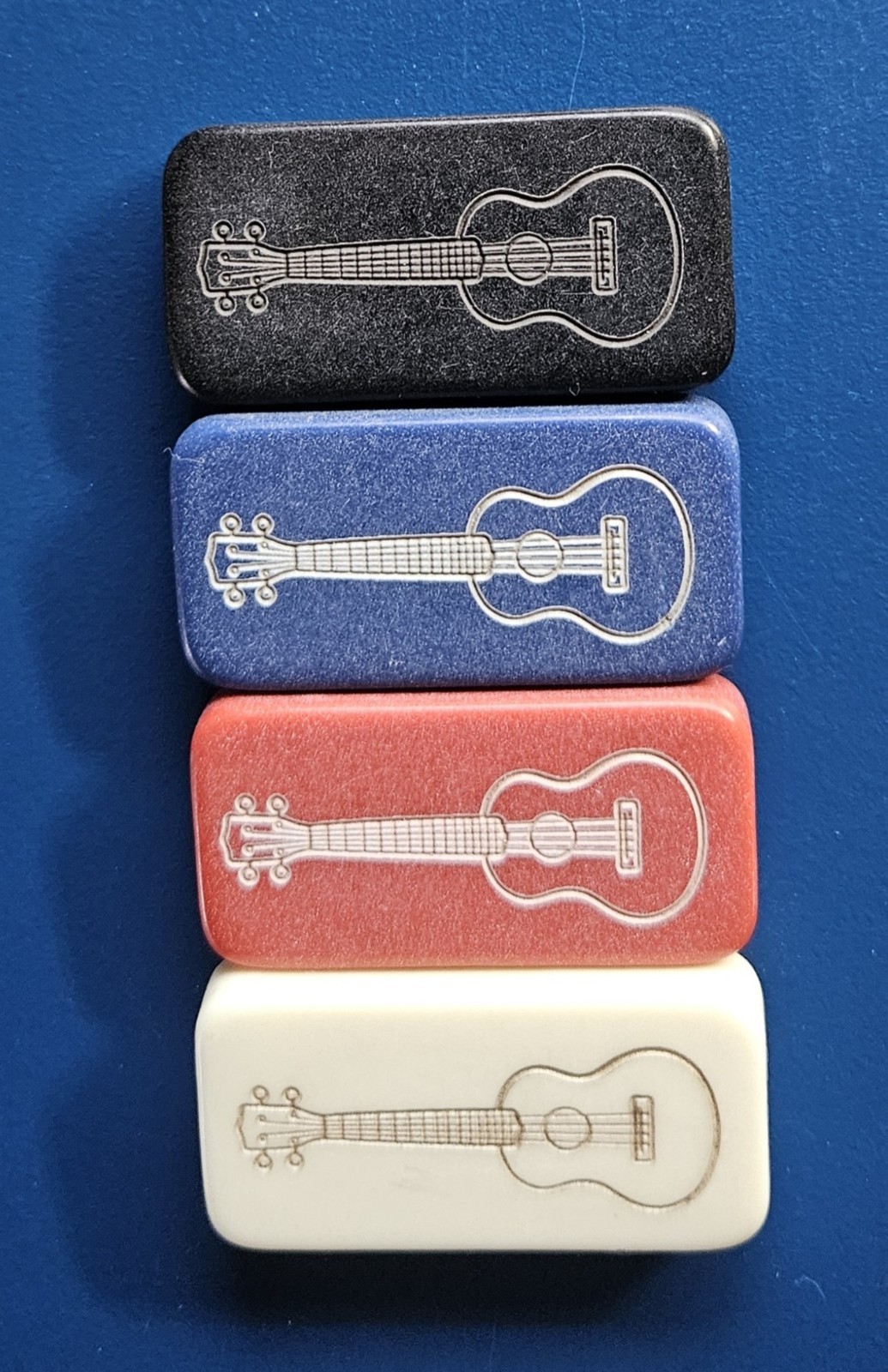 Double 6 Domino Set of UKULELE Dominoes BLUE BLACK RED or IVORY