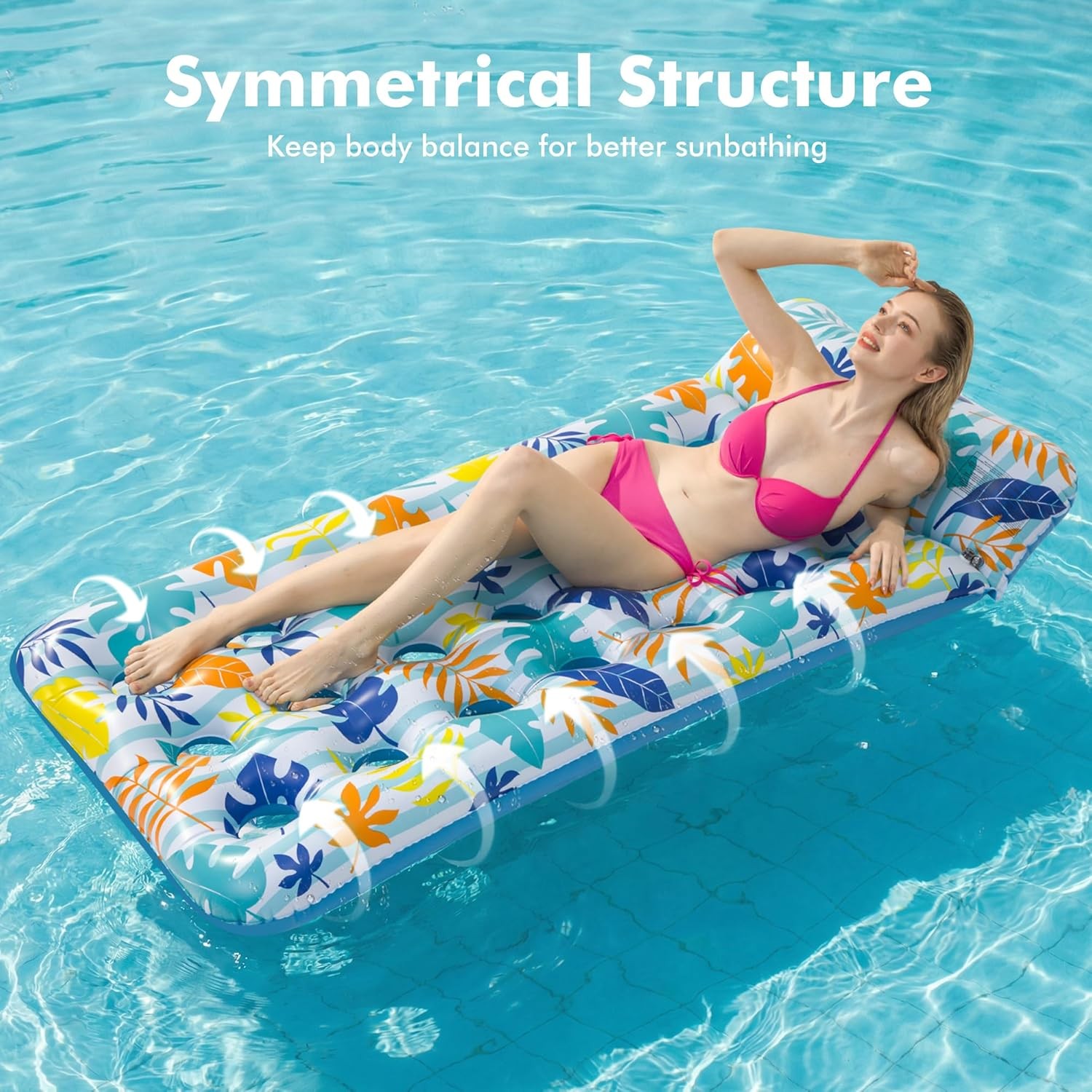 4 Pack Inflatable Pool Float Mat, Giant Pool Floats Adult Size with Headrest