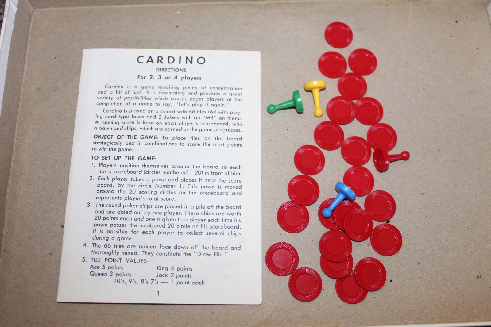 Vintage 1970 Milton Bradley CARDINO Exciting Card Tile Strategy Game! COMPLETE!