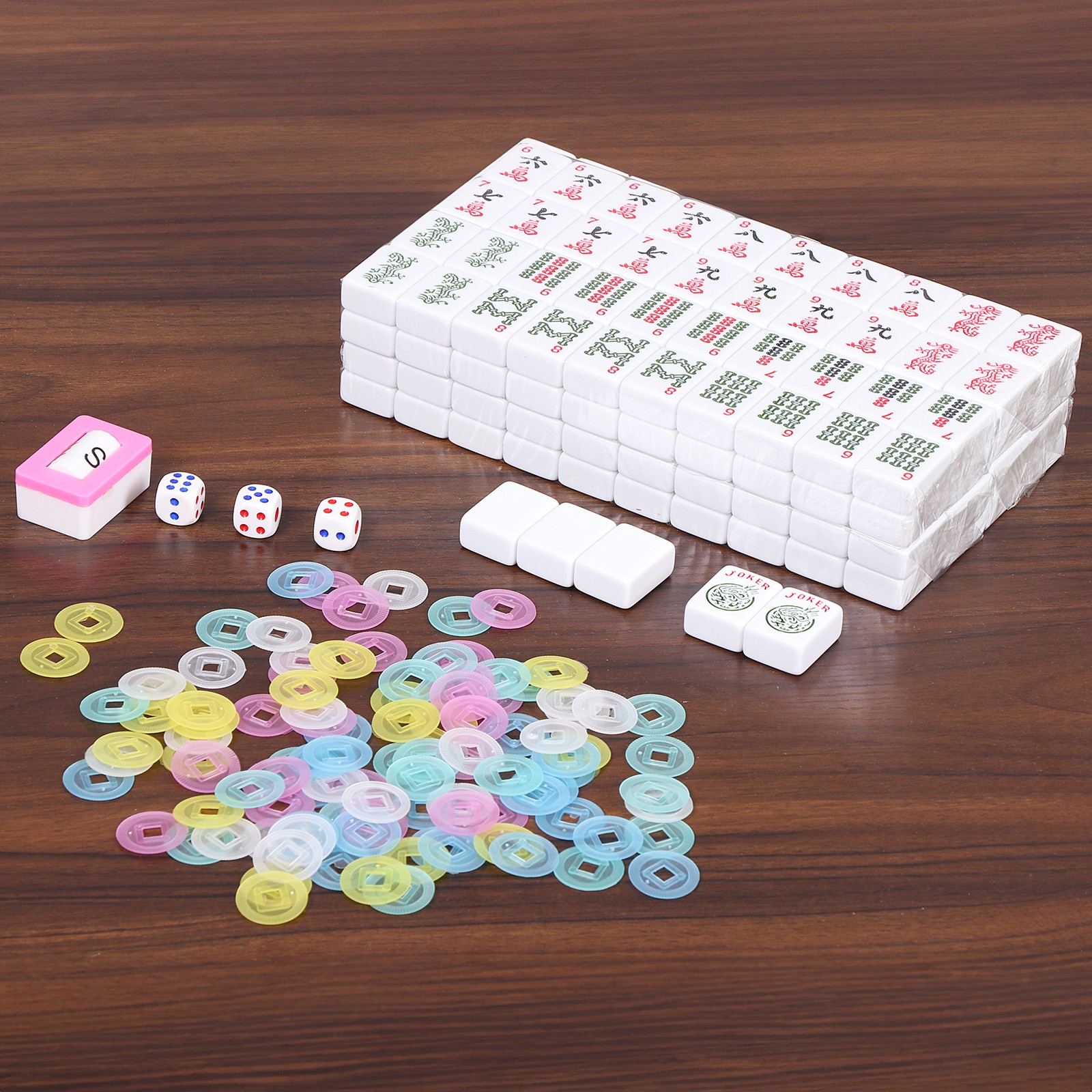 American Mahjong Set,166 Premium White Tiles 4 All-in-One Mahjong Racks/Pushers