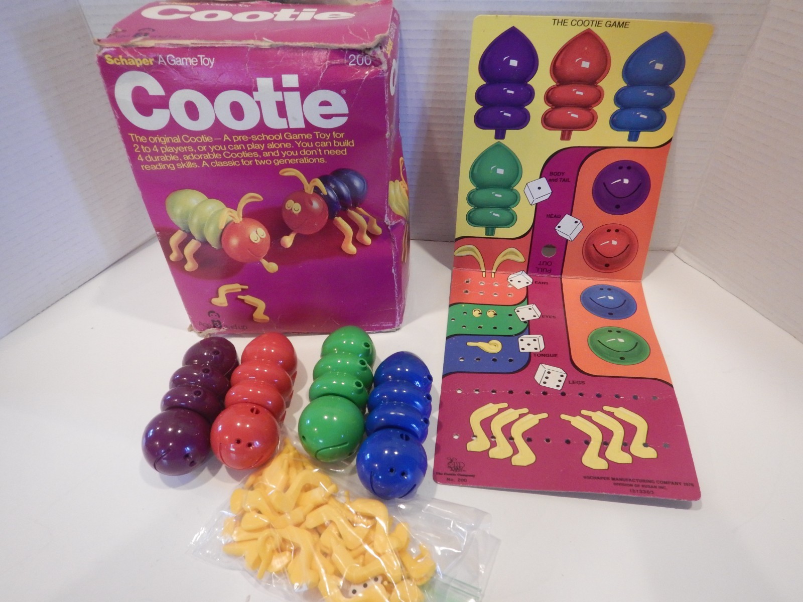 Vintage 1976 Schaper Cootie Game Toy COMPLETE Set with Original Box