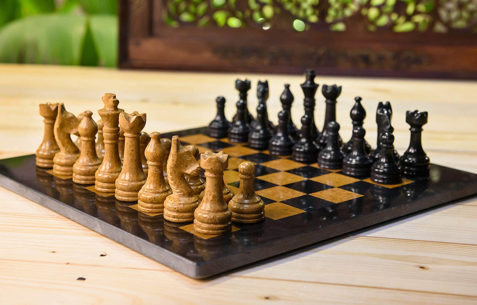 Radicaln Marble Chess Set 15 Inches Black and Golden Handmade Luxury Board