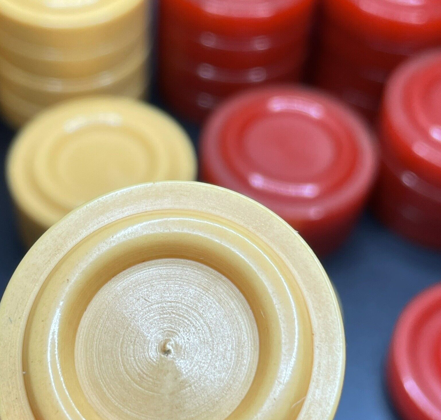 29 Vintage Bakelite RED & CREAM Backgammon Checker Pieces Set (1 missing)