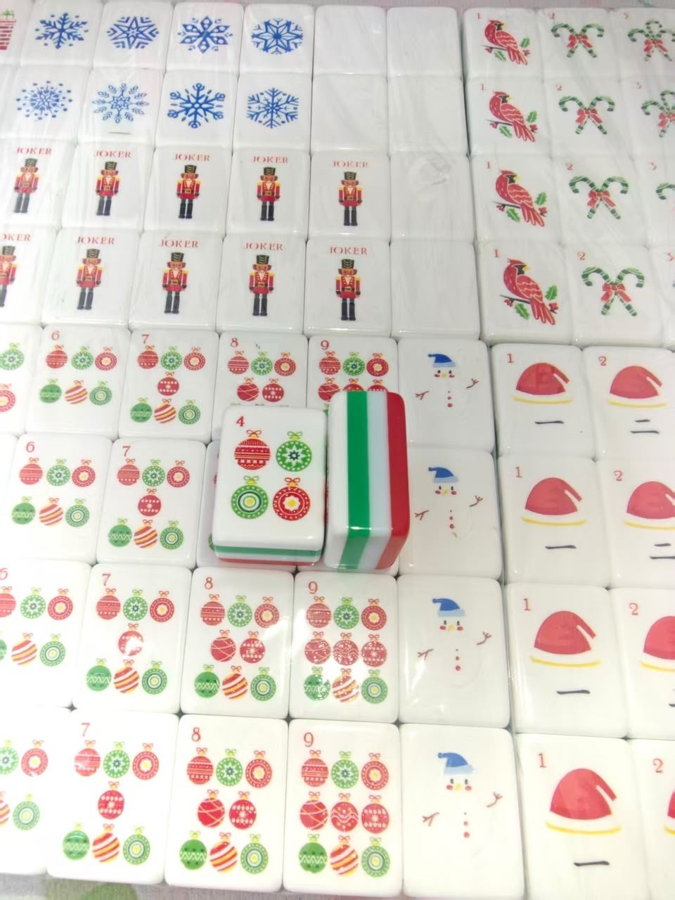 Terrific Tidings Christmas Inspired 4-Layer Red Back American Mahjong Tiles
