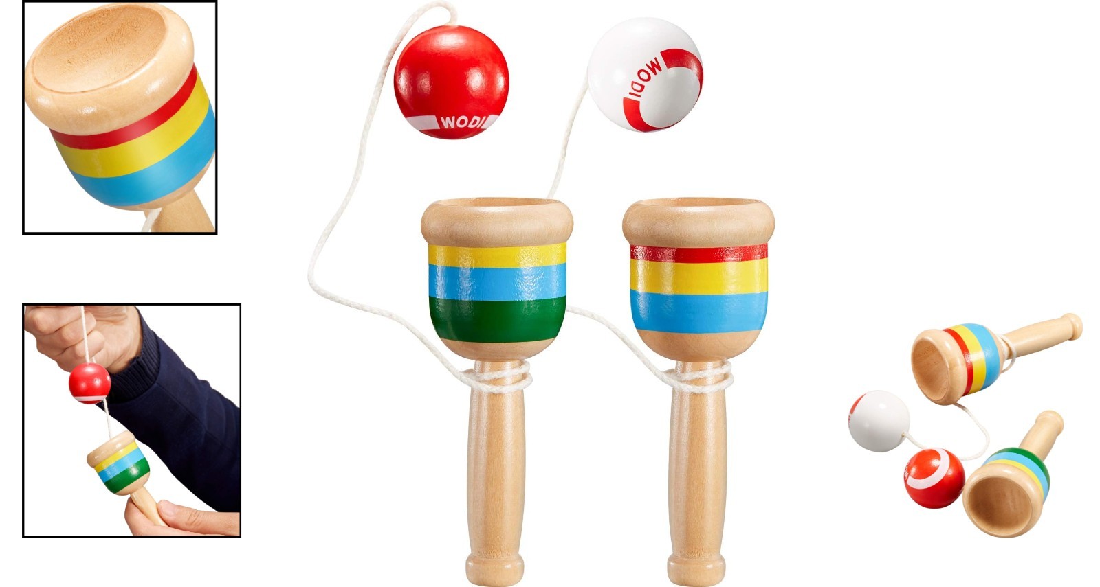 Classic Red & White Wood Catch Ball Set for Youth – Hand-Eye Coordination
