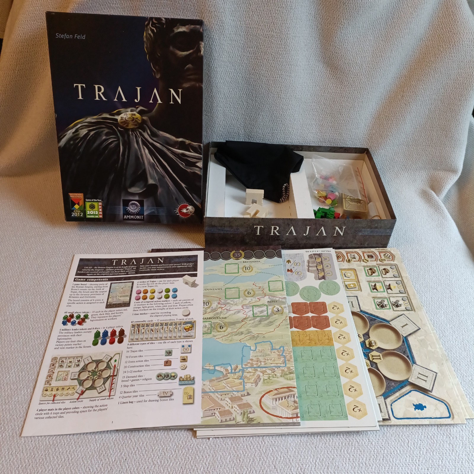TRAJAN Ancient Rome Strategy Board Game Stefan Feld 2013 New Open Box COMPLETE