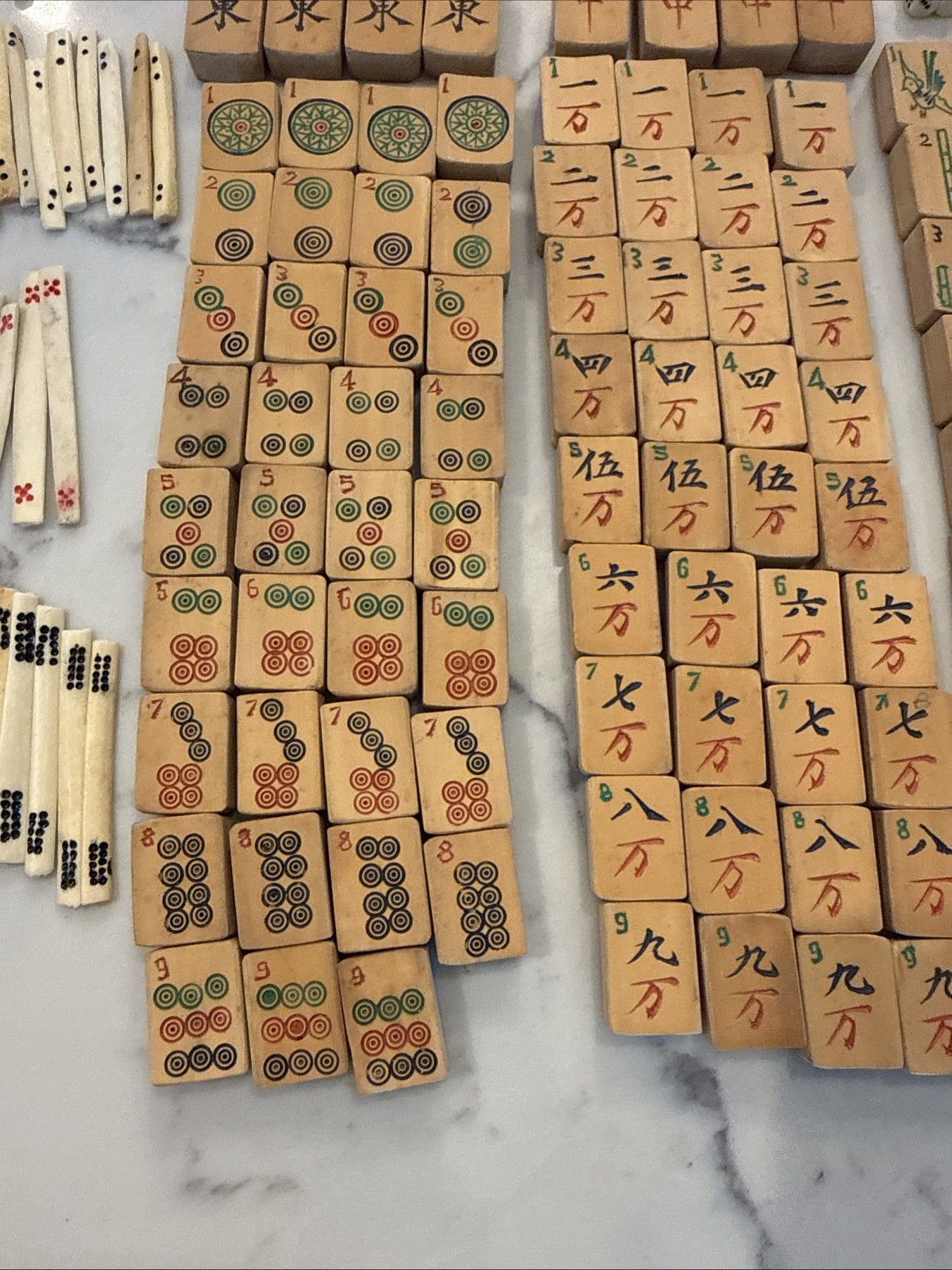 Vintage Chinese Mahjong Set Dragon Carved Wood Box Bamboo 147 Tiles Sticks Dice