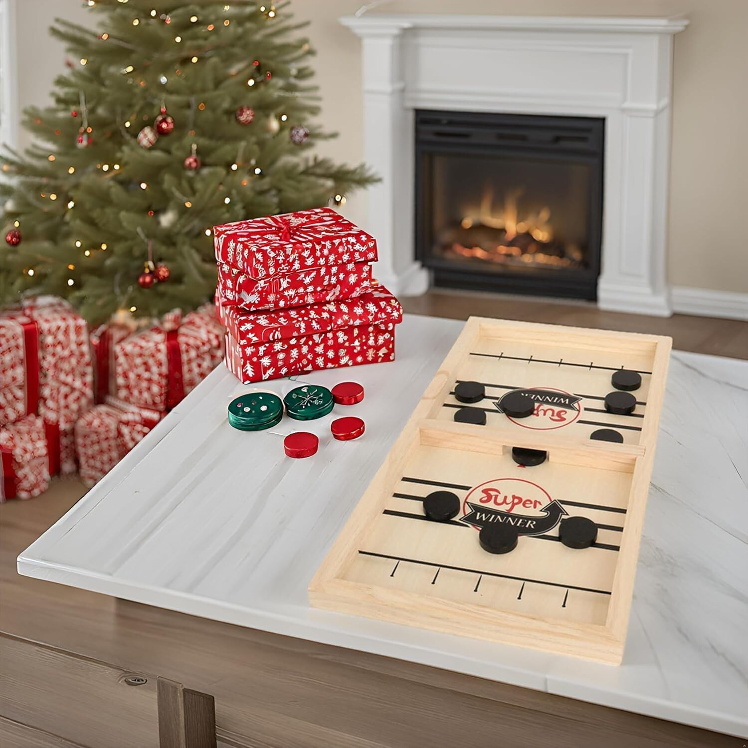 Fast Sling Puck Game Wooden Hockey Table Game Foosball Winner Board Game, Gift.