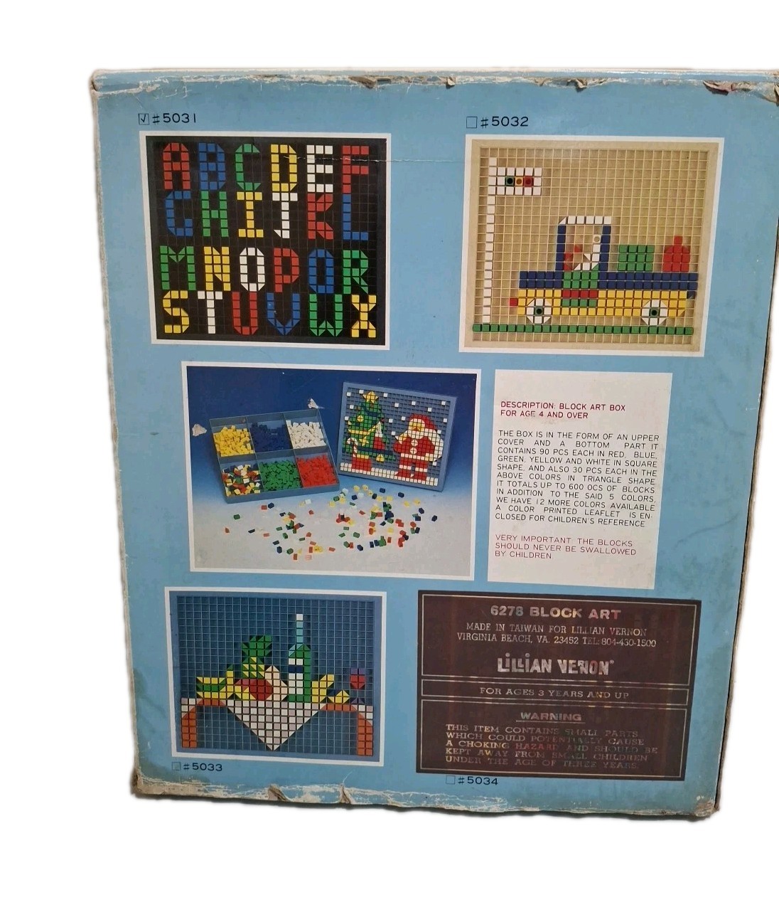 Lilian Vernon Vintage Block Art Box With Colored Pieces Made In Taiwan