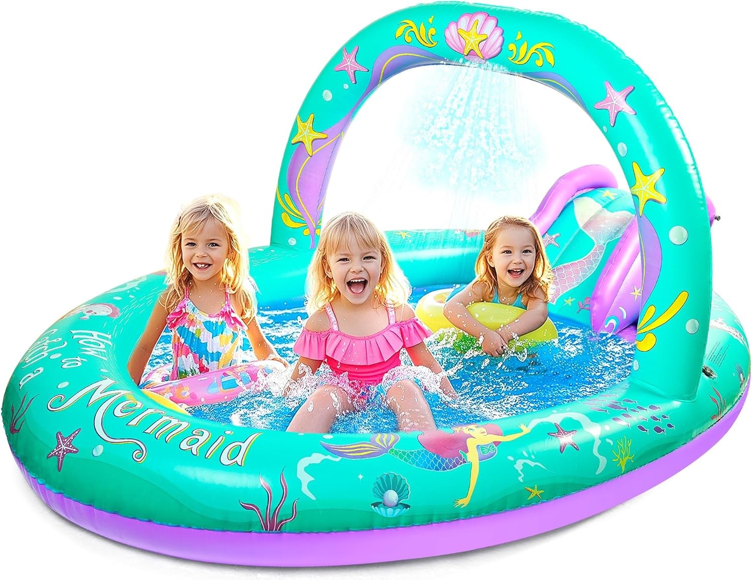 Rainbow Unicorn Inflatable Play Center Kiddie Pool W/ Slide & Sprinkler Children