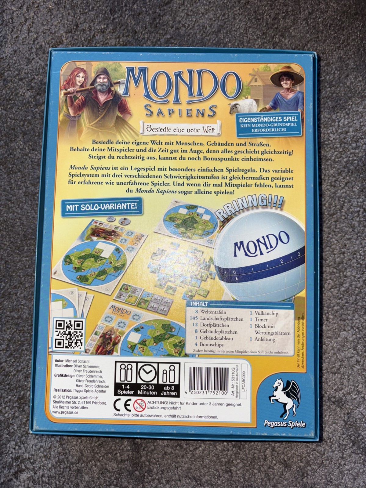 Mondo Sapiens Pegasus Spiele Boardgame, German Ed. Pre-Owned