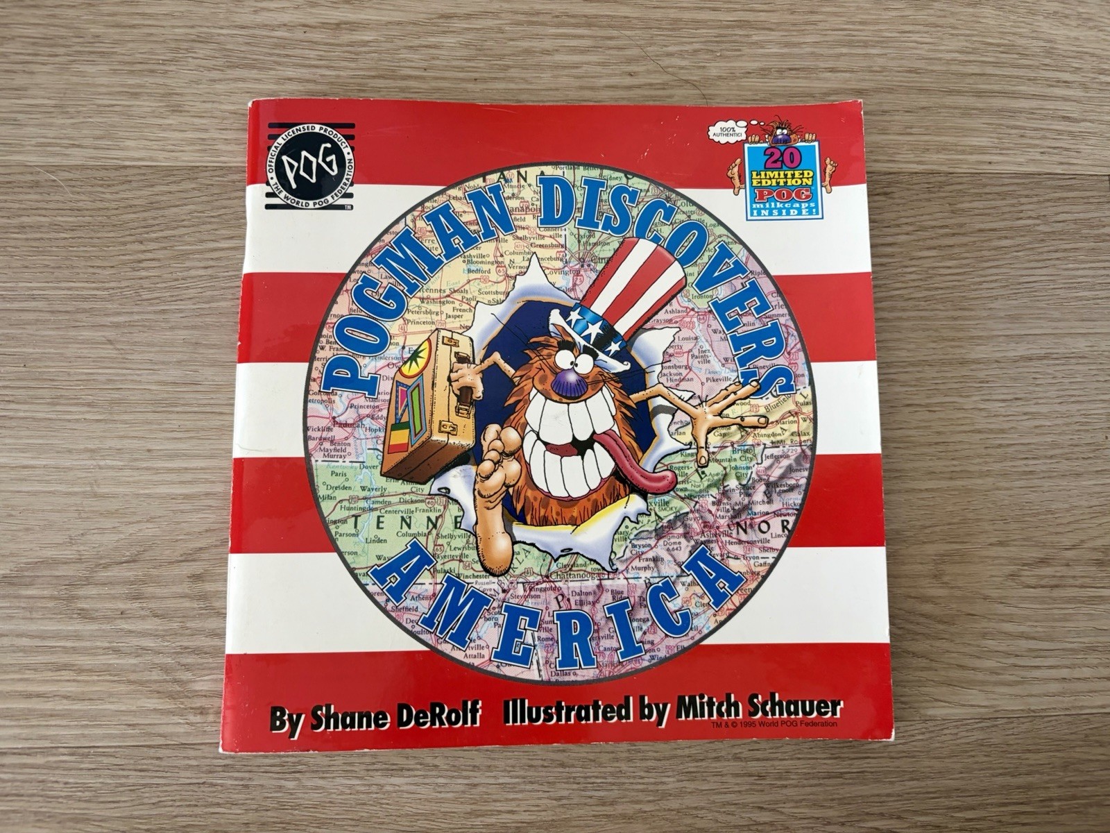 Pogman Discovers America Book and 20 Pogs Unpunched AND IN BOOK PB