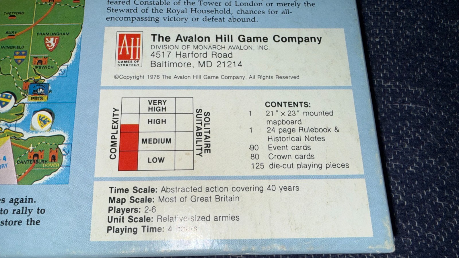 Complete Kingmaker Board Game Avalon Hill 2nd Edition War of the Roses Variants