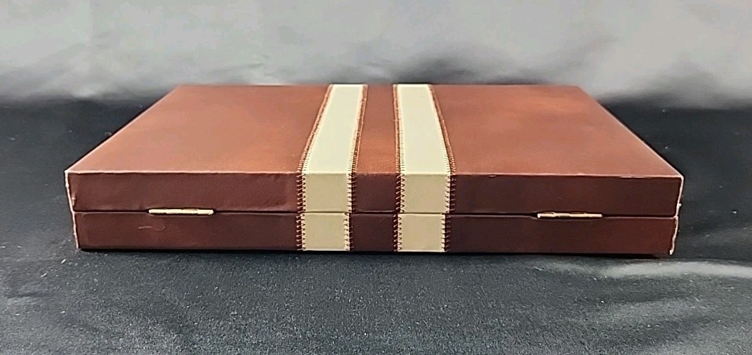Vintage Backgammon Set Travel Case Leatherette Complete w Dice Cups 1950s 60s