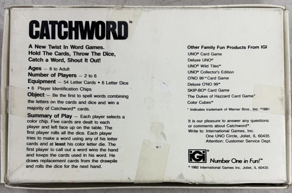Warner Brothers Vintage Word Game CatchWord 1982 Complete