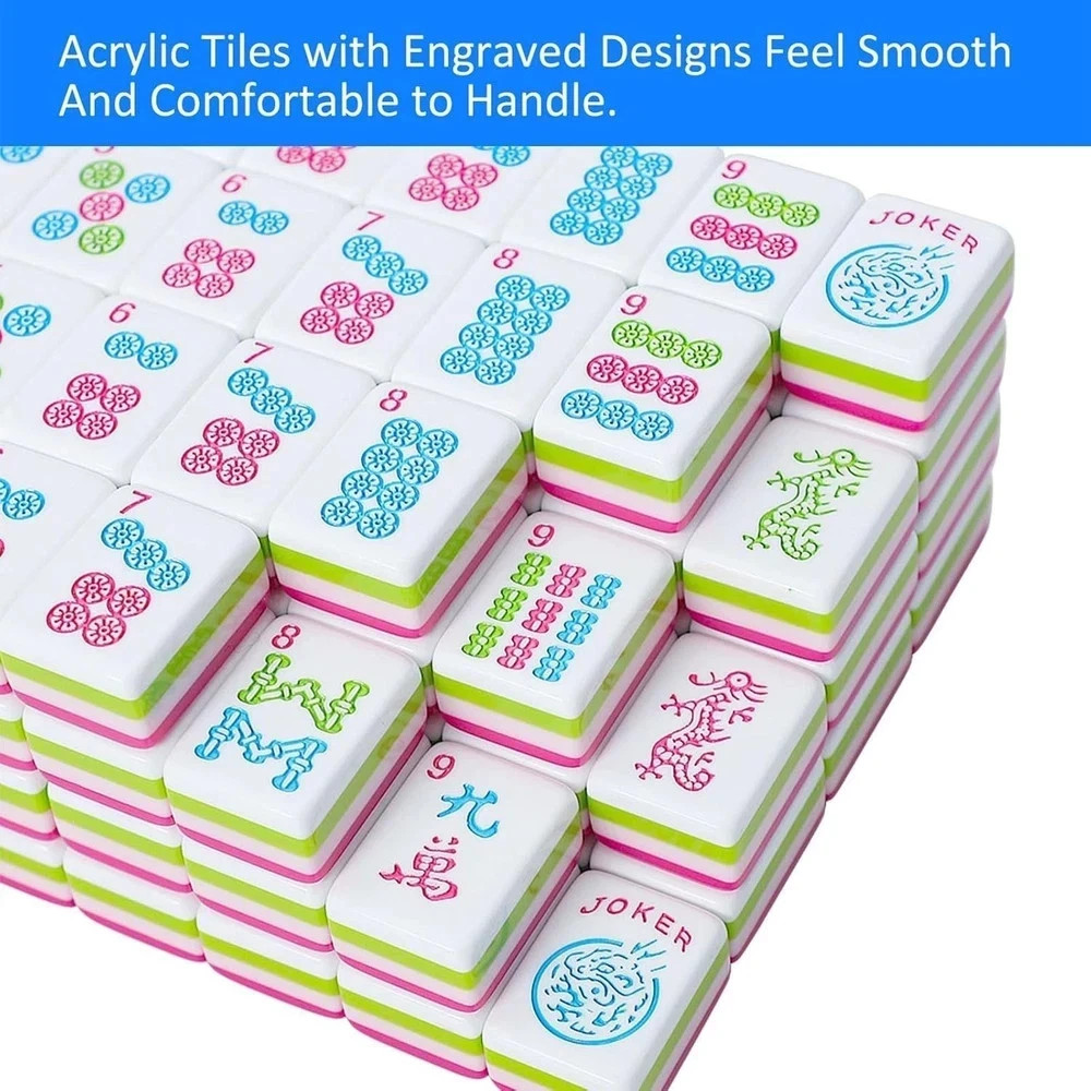 Engraved American Mahjong Tile Set(4 Layer), 166 Acrylic Mahjong Tiles with a Ca