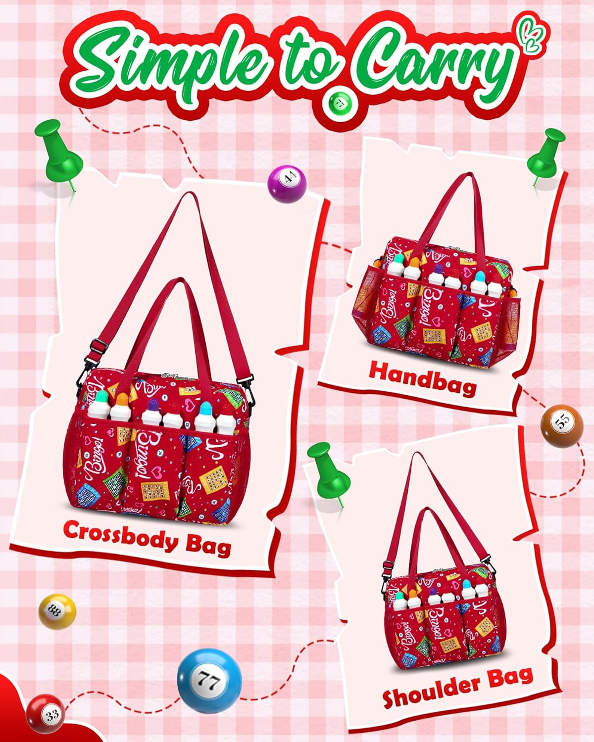 Bingo Bag with Pockets for Daubers Dabbers Dobbers Dotters Casino Bingo Game Acc