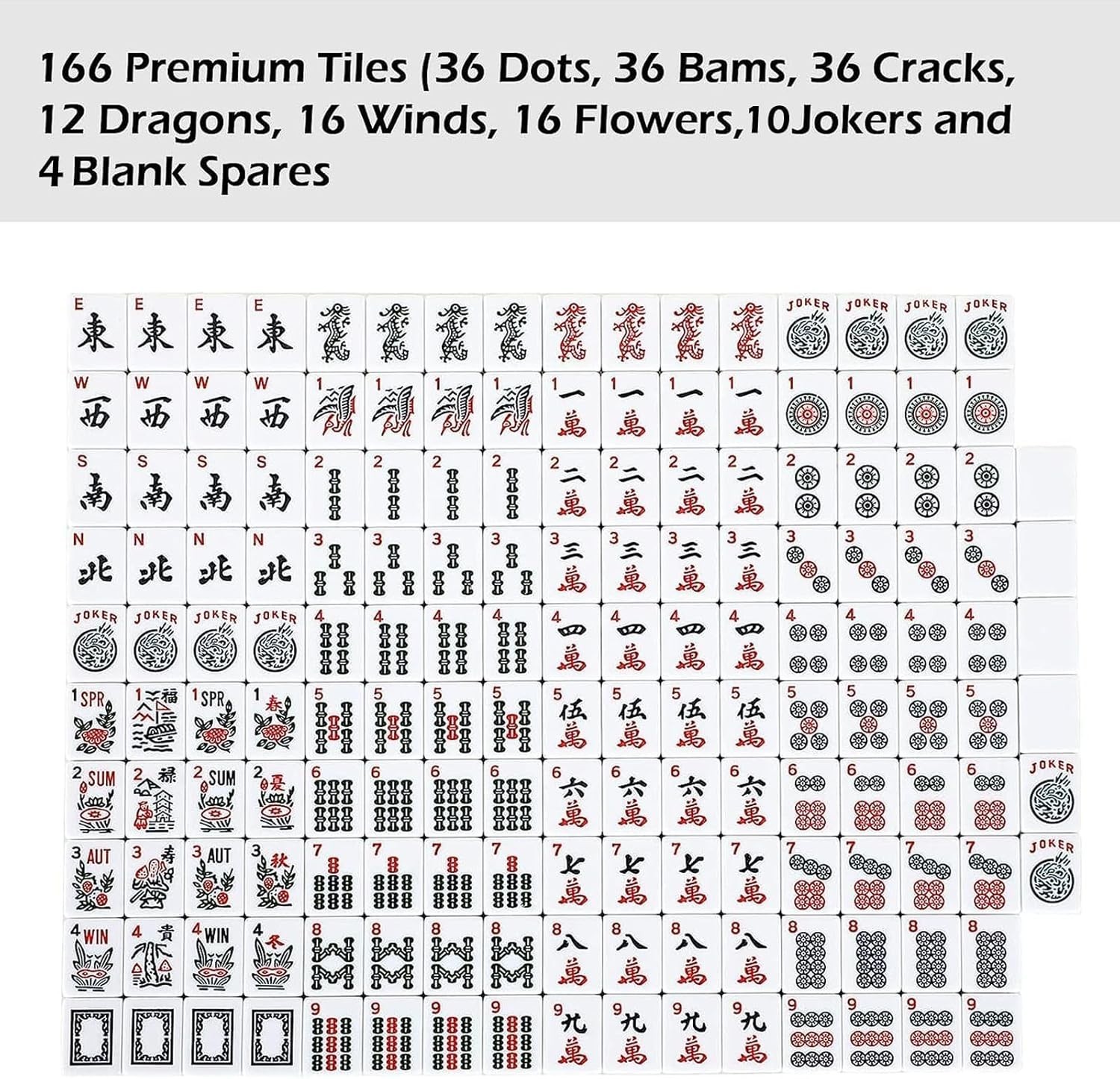 American Mahjong Set with 166 Tiles, Racks, Pusher, Bag, Accessories, and Manual