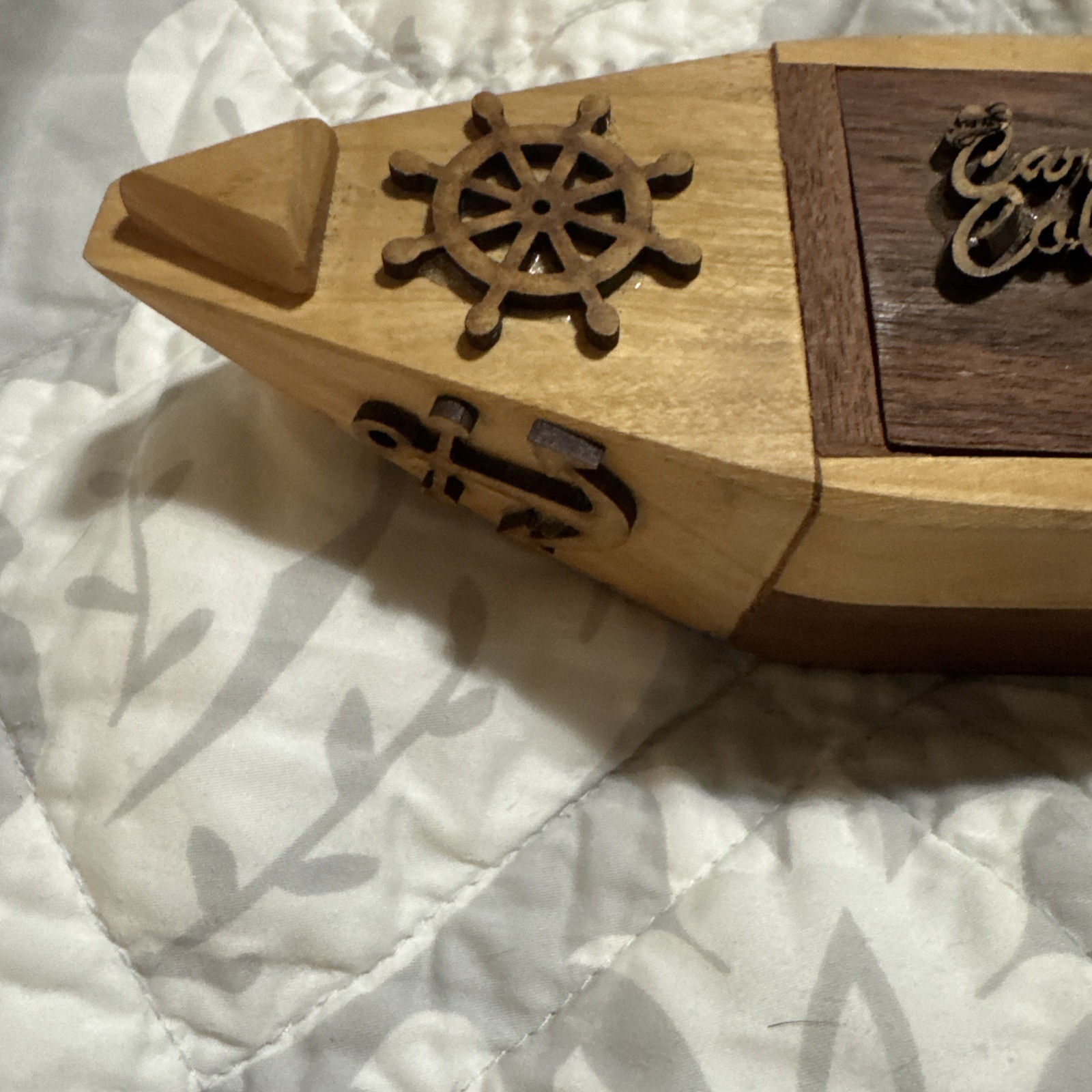 Handcrafted Wooden Dominoes Boat Box Colombia 15 Domino’s Missing Sail