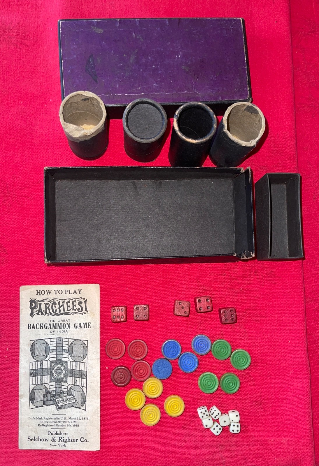 Parcheesi Board Game Boxes Shakers and Pieces Only 1940’s – See Photos