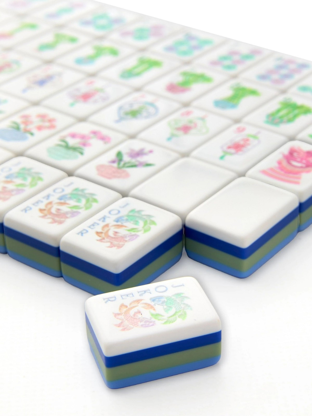 160 American Mahjong Tiles 4-Layer Acrylic Blue Theme Engraved Set