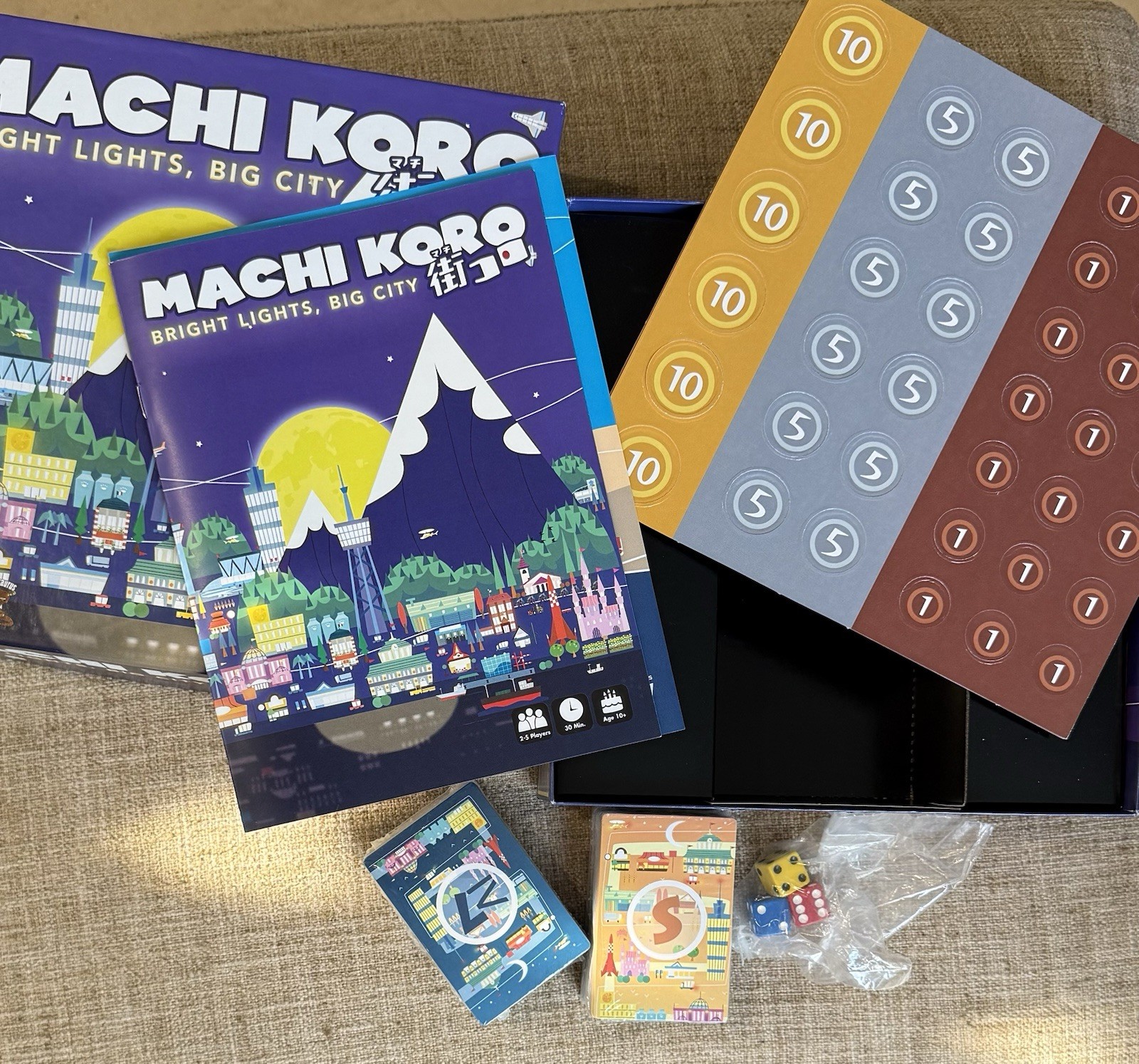 Machi Koro Board Game Bright Lights Big City OPEN BOX Complete New