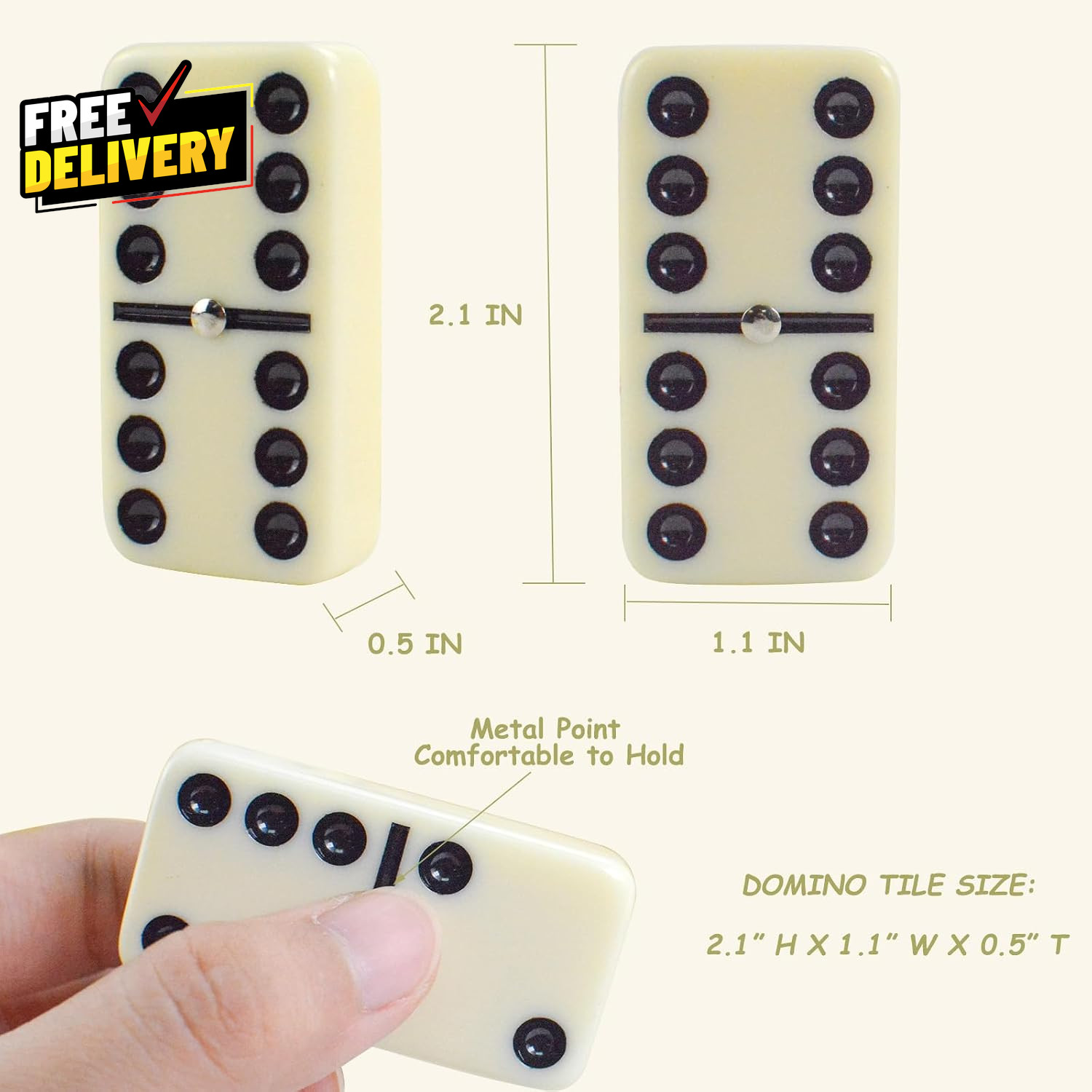 Jumbo Double 6 Dominoes Set for Adults Kids 28 Ivory Domino Tiles with 4 Wood…