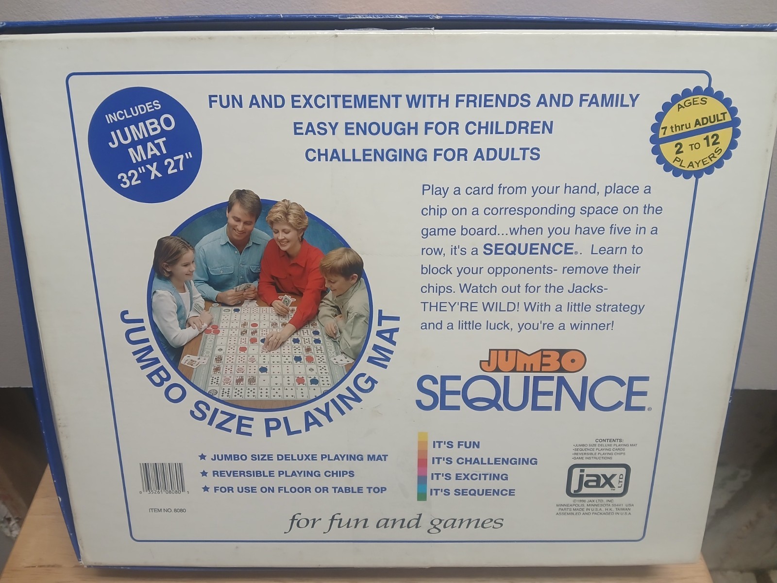 Vintage 1996 Jumbo Sequence Board Game Jax COMPLETE Cushion Mat Cards Chips