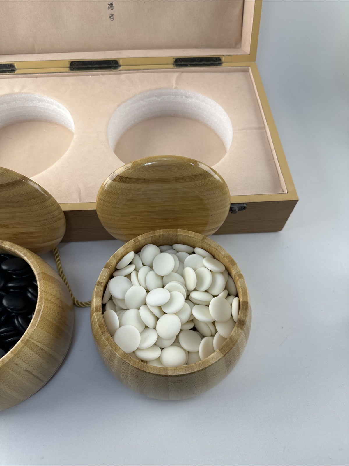 Portable Go Board Game Wood Box & Game Piece Containers