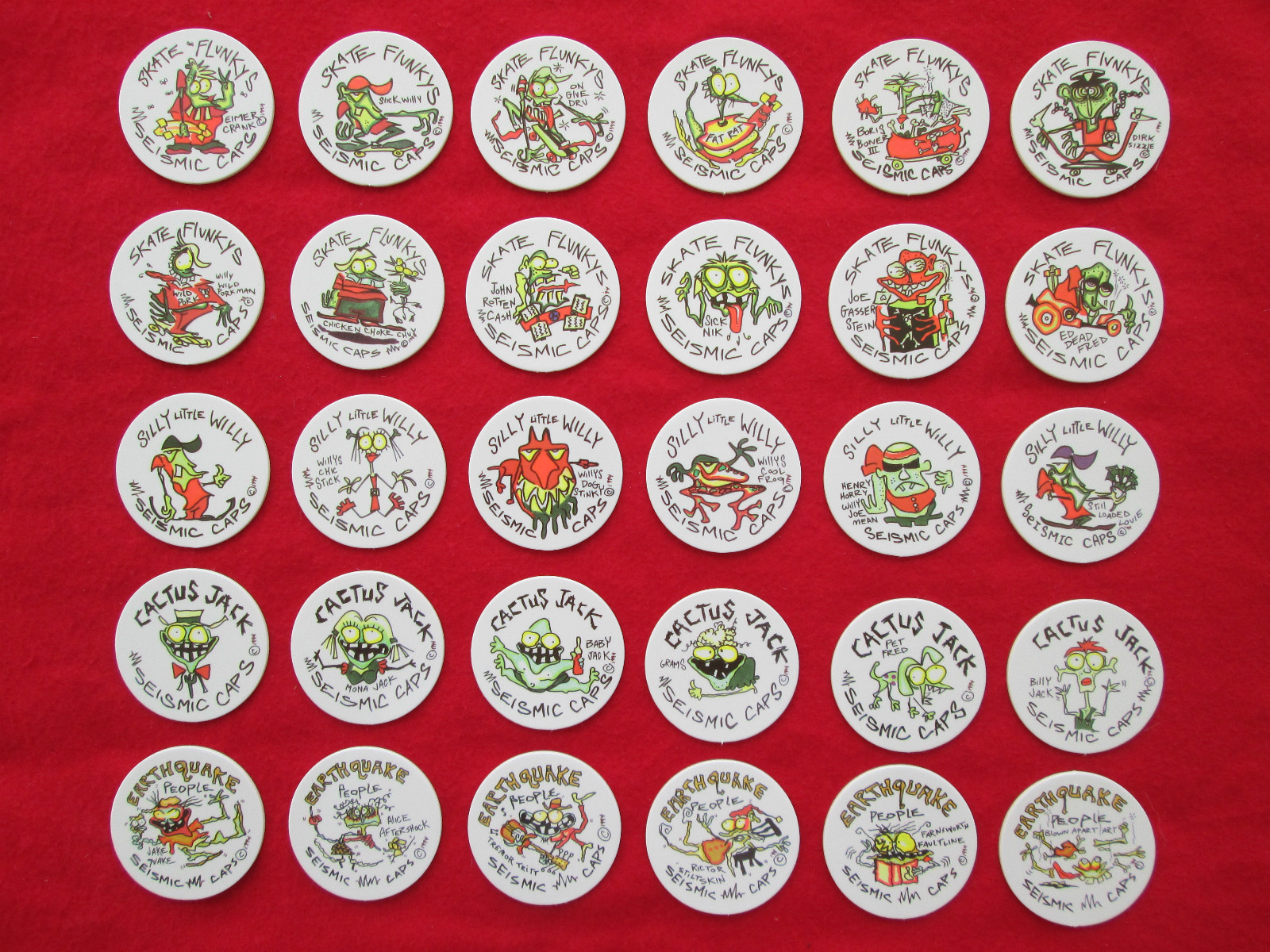 RARE! 30 SEISMIC CAPS 1994 Limited Edition milkcaps pogs tazos by Brian Bent