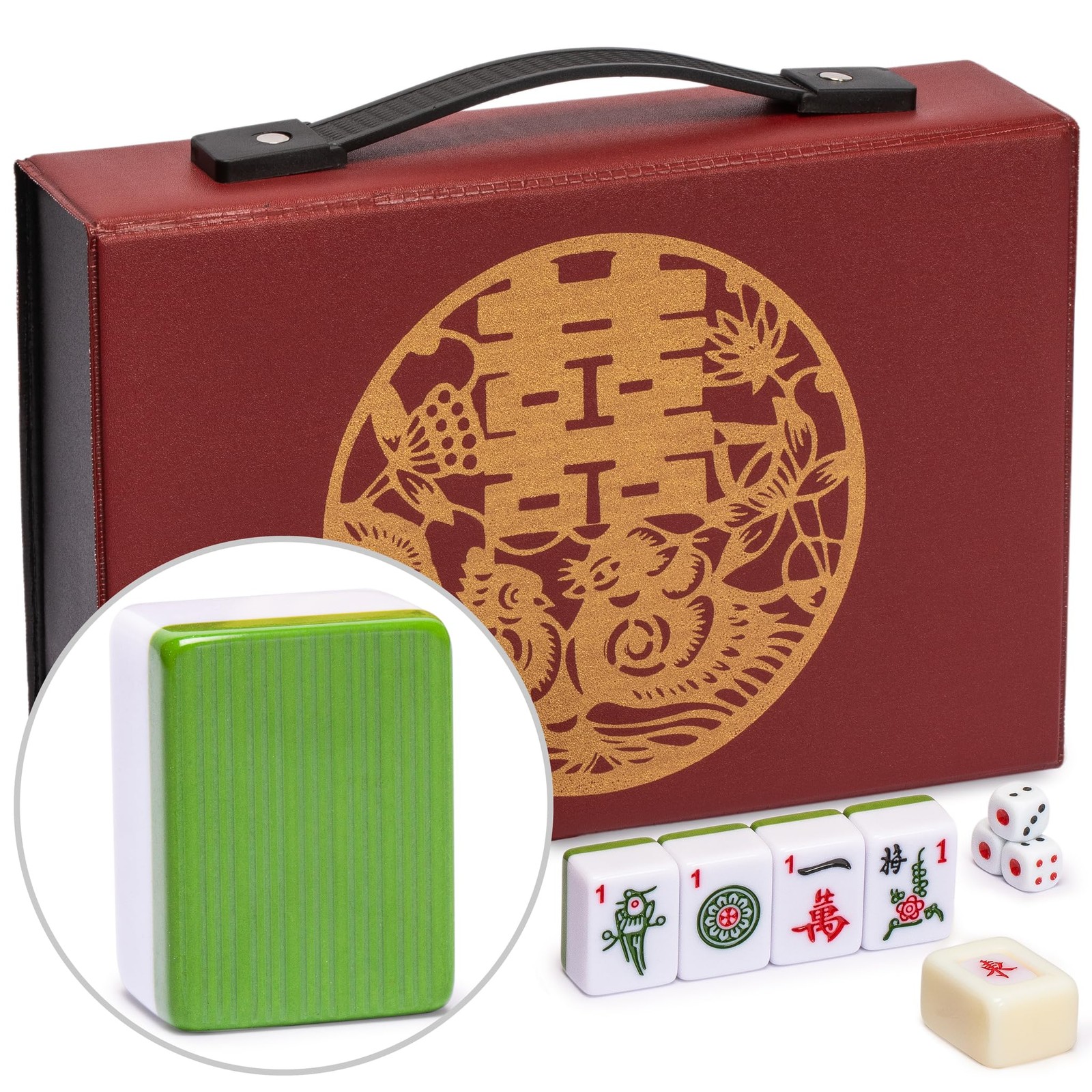 Yellow Mountain Imports Chinese Mahjong Set – 9.5 x 7.7 x 2.2 inches, Green