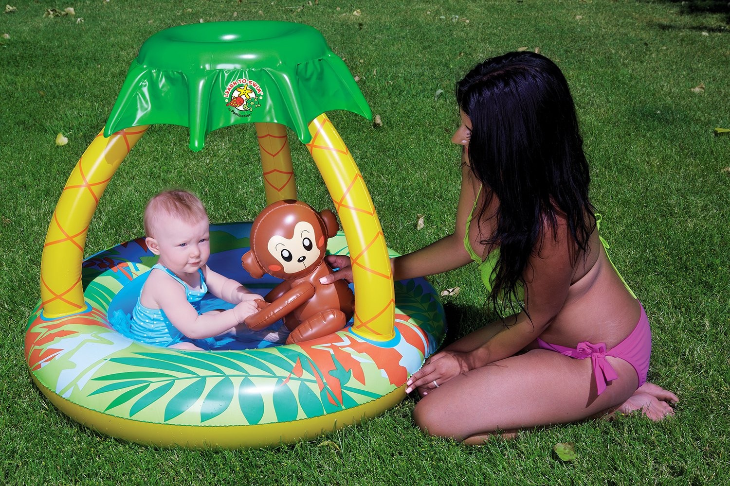 Inflatable Kiddie Pool Monkey Canopy Learn-to Swim Poolmaster 81610 Bananas