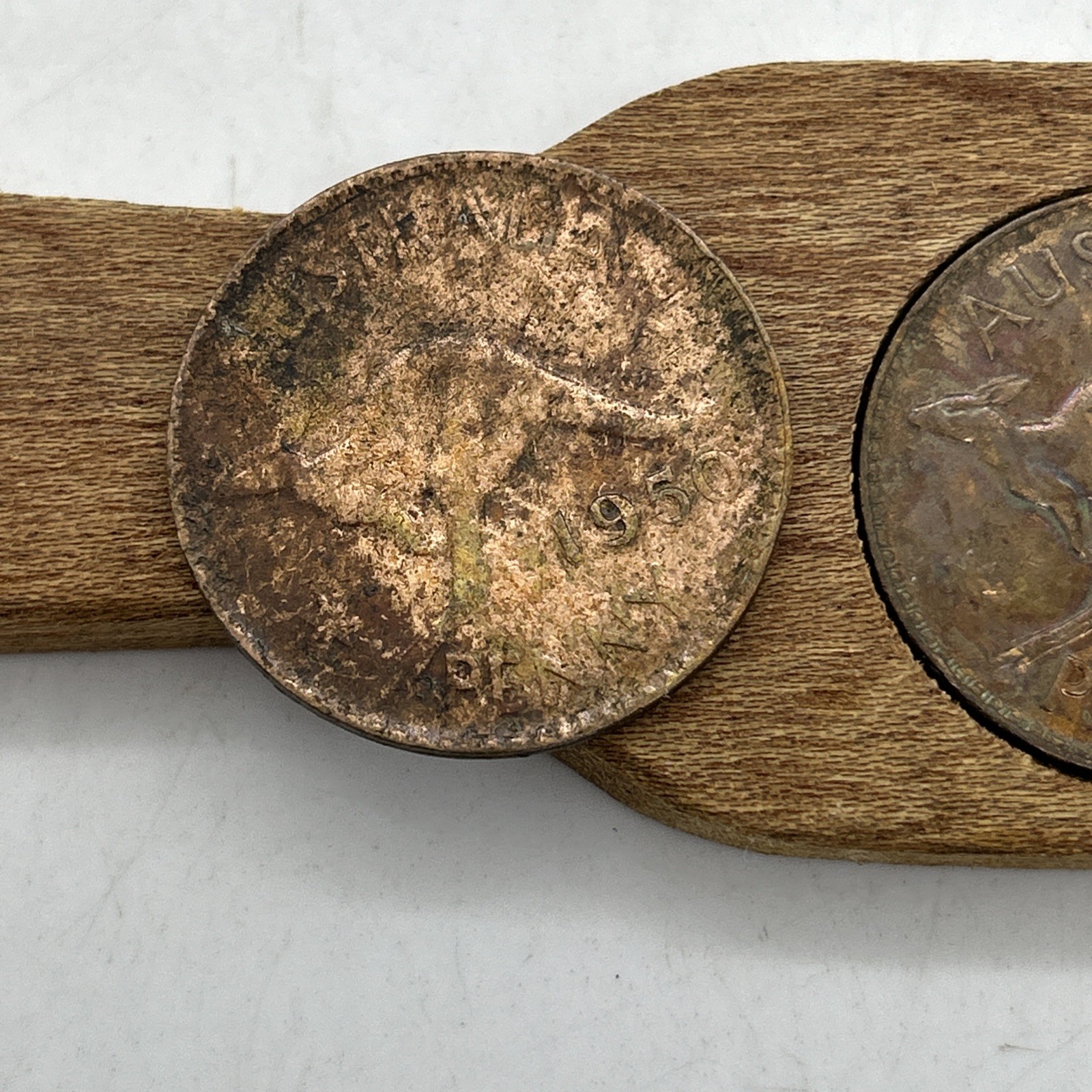 Vintage Two Up Wooden Game Coins Australia Penny King George Fair Dinkum
