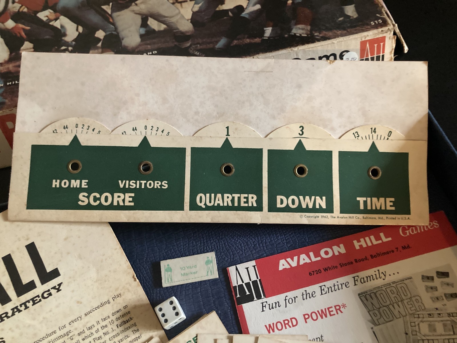 1962 Football Strategy Boxed Boardgame The Avalon Hill Company Missing Football