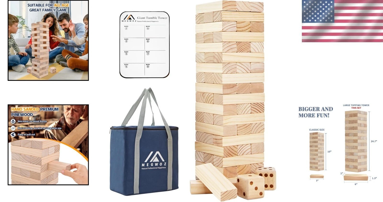 57-Piece Giant Stacking Timber Game – Family Indoor & Outdoor Entertainment
