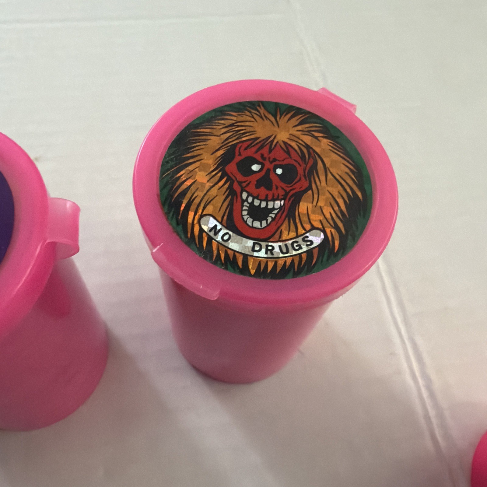 Lot Of 4 Vintage Pog Containers. 3 Medium, 1 Small. All Full Of Old Pogs