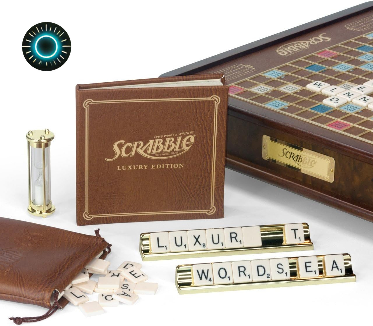 Scrabble Luxury Edition with Rotating Wooden Game Board 100 faux ivory SCRABBLE