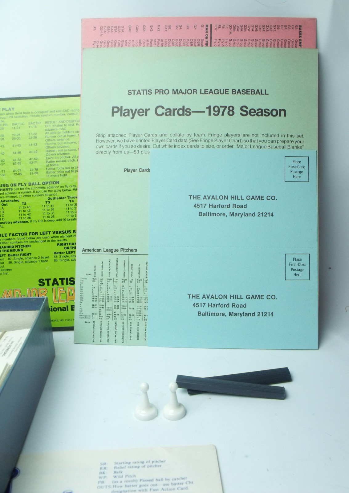 Statis Pro Major League Baseball game, 1979 from Avalon Hill Missing some cards