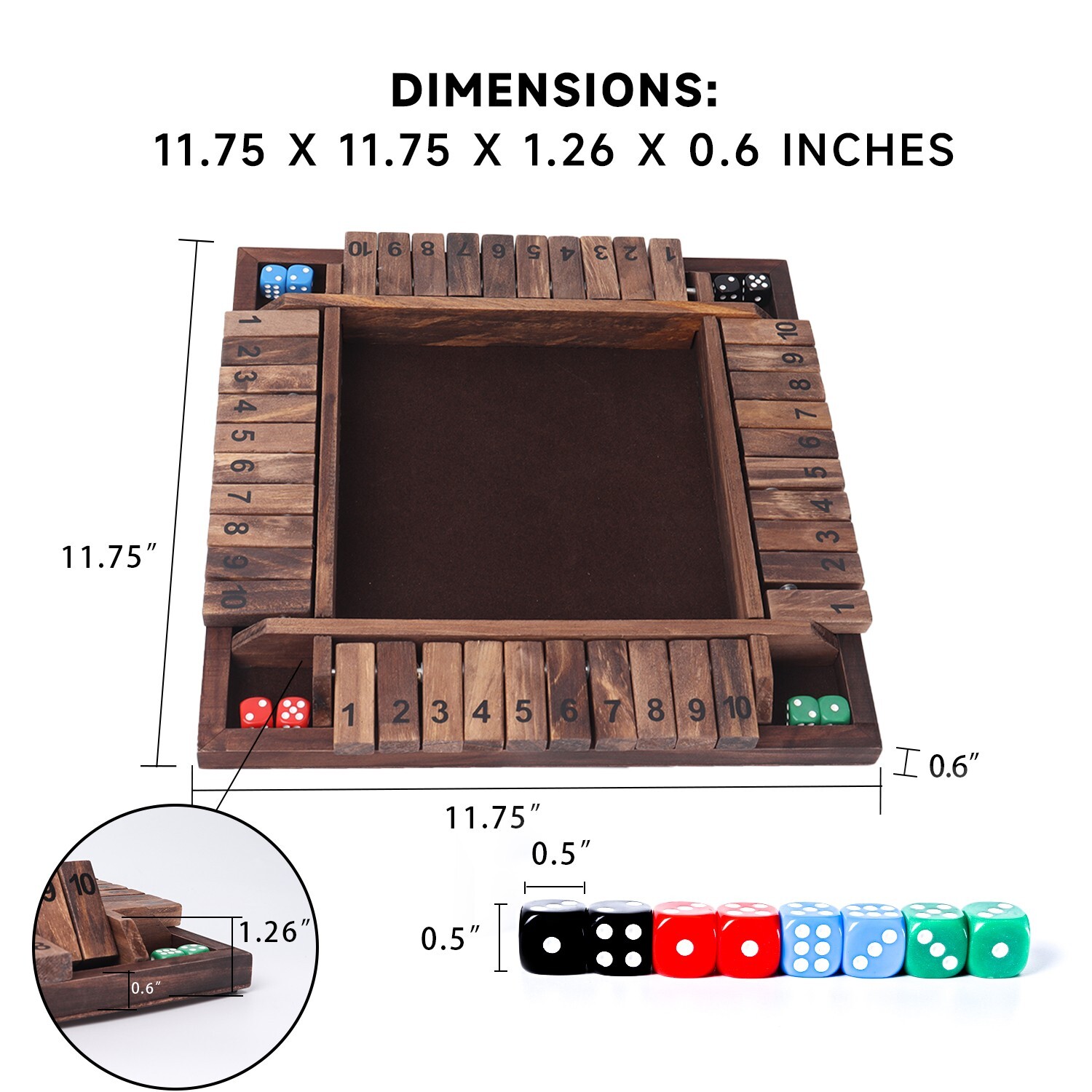 4-Player 10 Number Shut The Box Dice Game. Family Party Porch Pub Bar Board Game