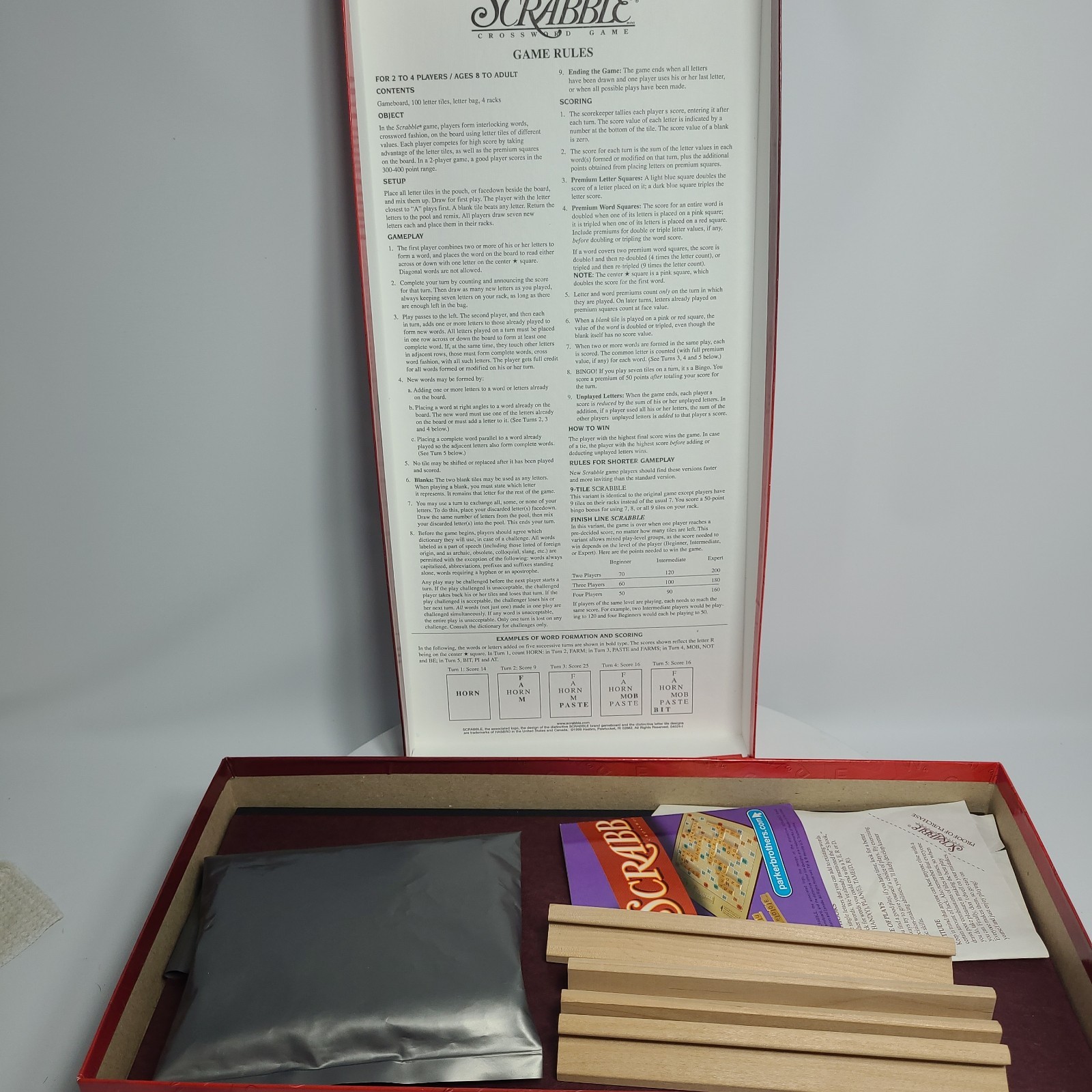 Vtg 2001 Parker Brothers Hasbro Scrabble Crossword Game, Ages 8 & Up 2-4 Players