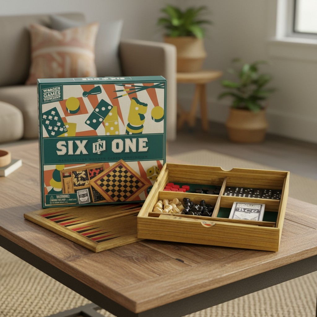 6 Classic Games in One – Beautifully Crafted Portable Wooden Game Set