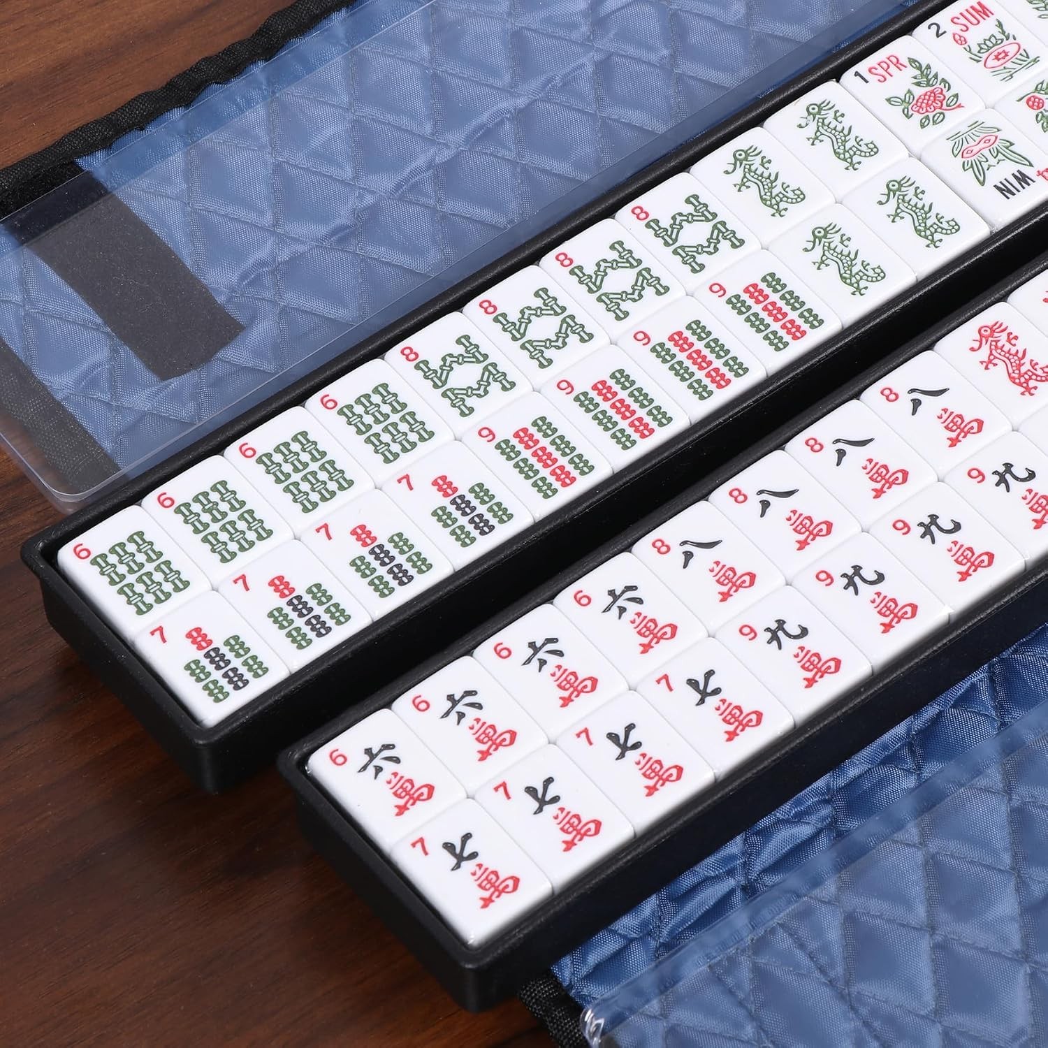 American Mahjong Mah Jongg Set 166 Tiles 4 All-In-One Color Rack/Pushers Soft Ba