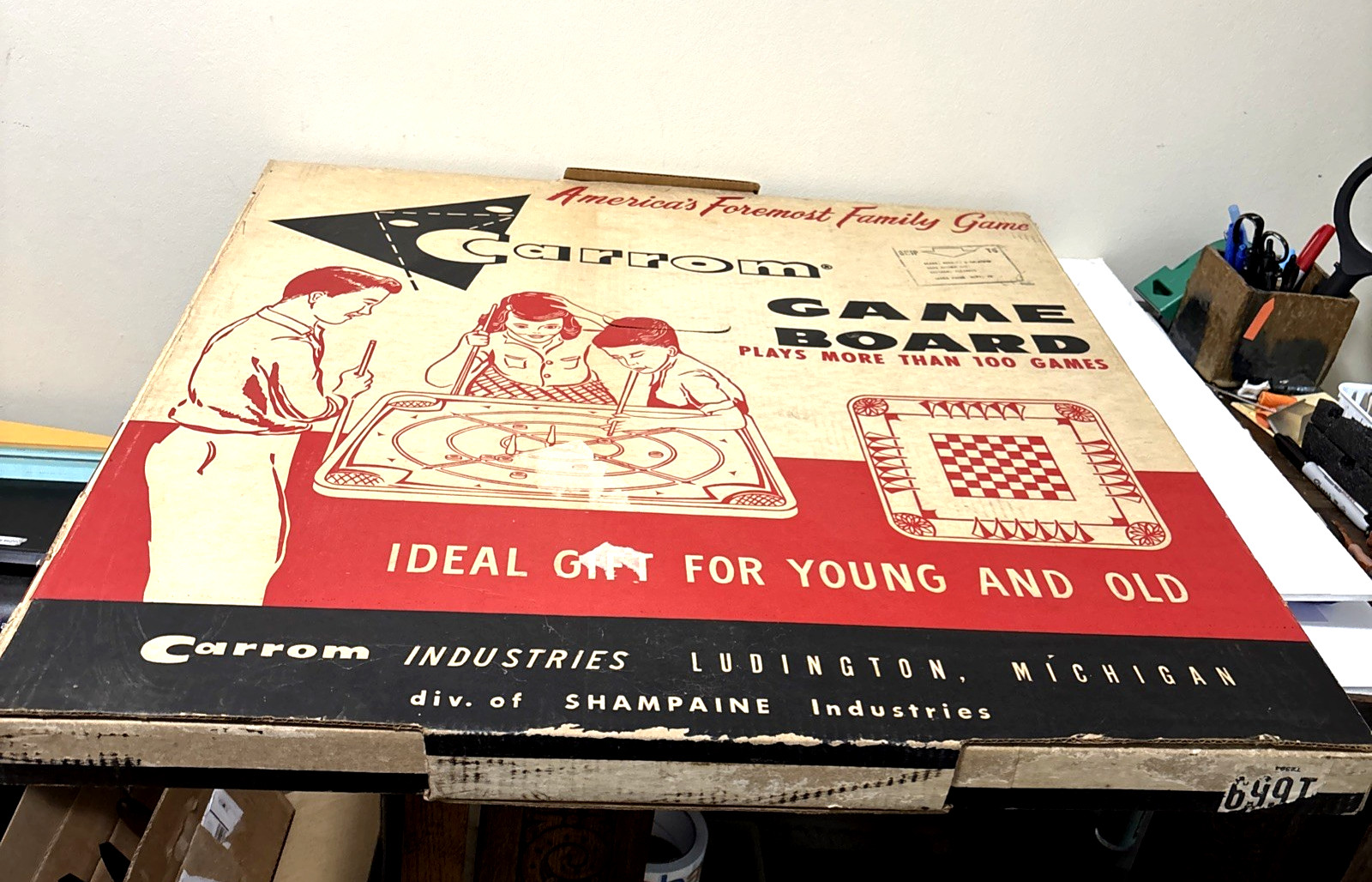 Vintage 1960s Carrom Game Board Model 106 With Original Box Wooden Double Sided