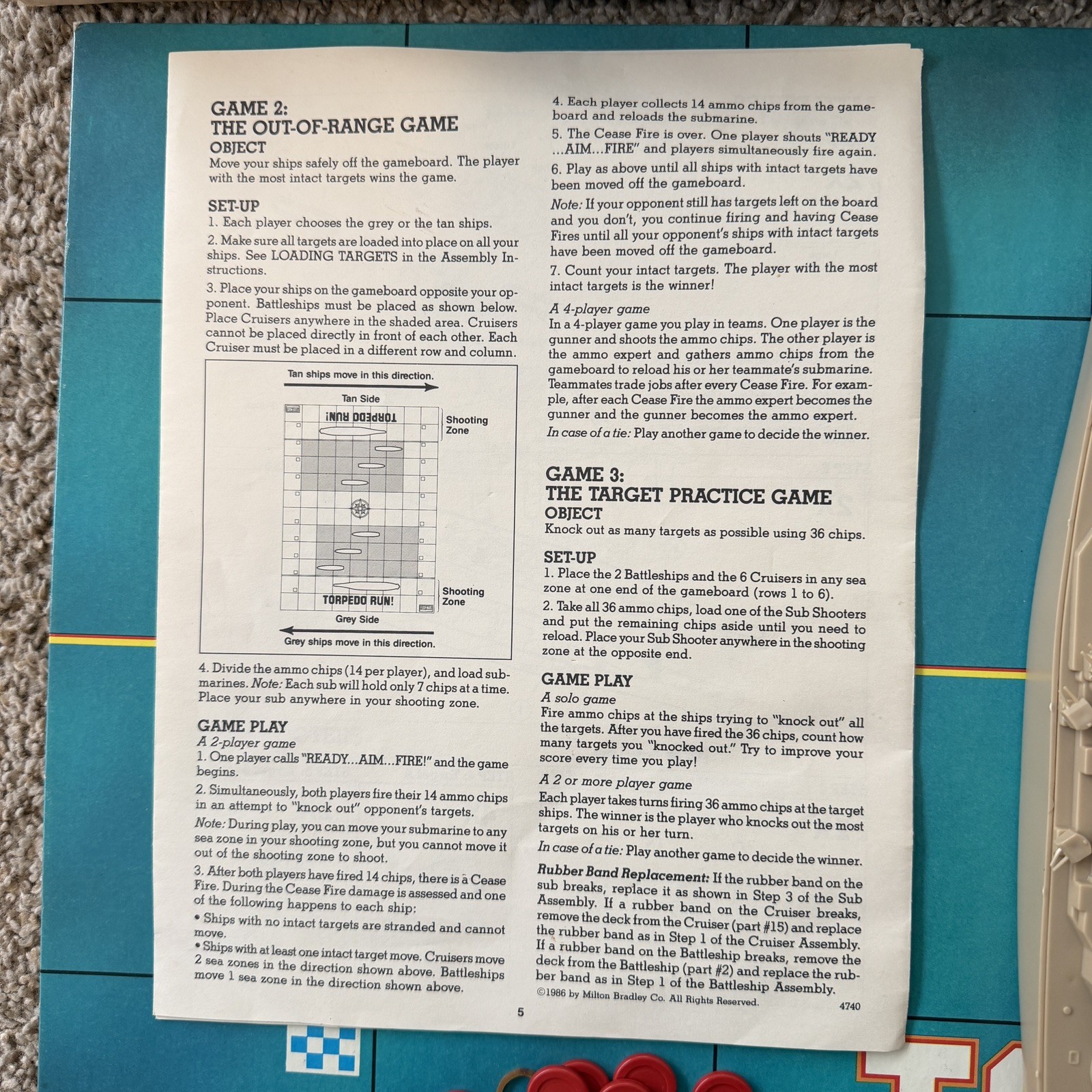 Vintage 1986 Torpedo Run! by Milton Bradley Floor Wars Board Game Near Complete
