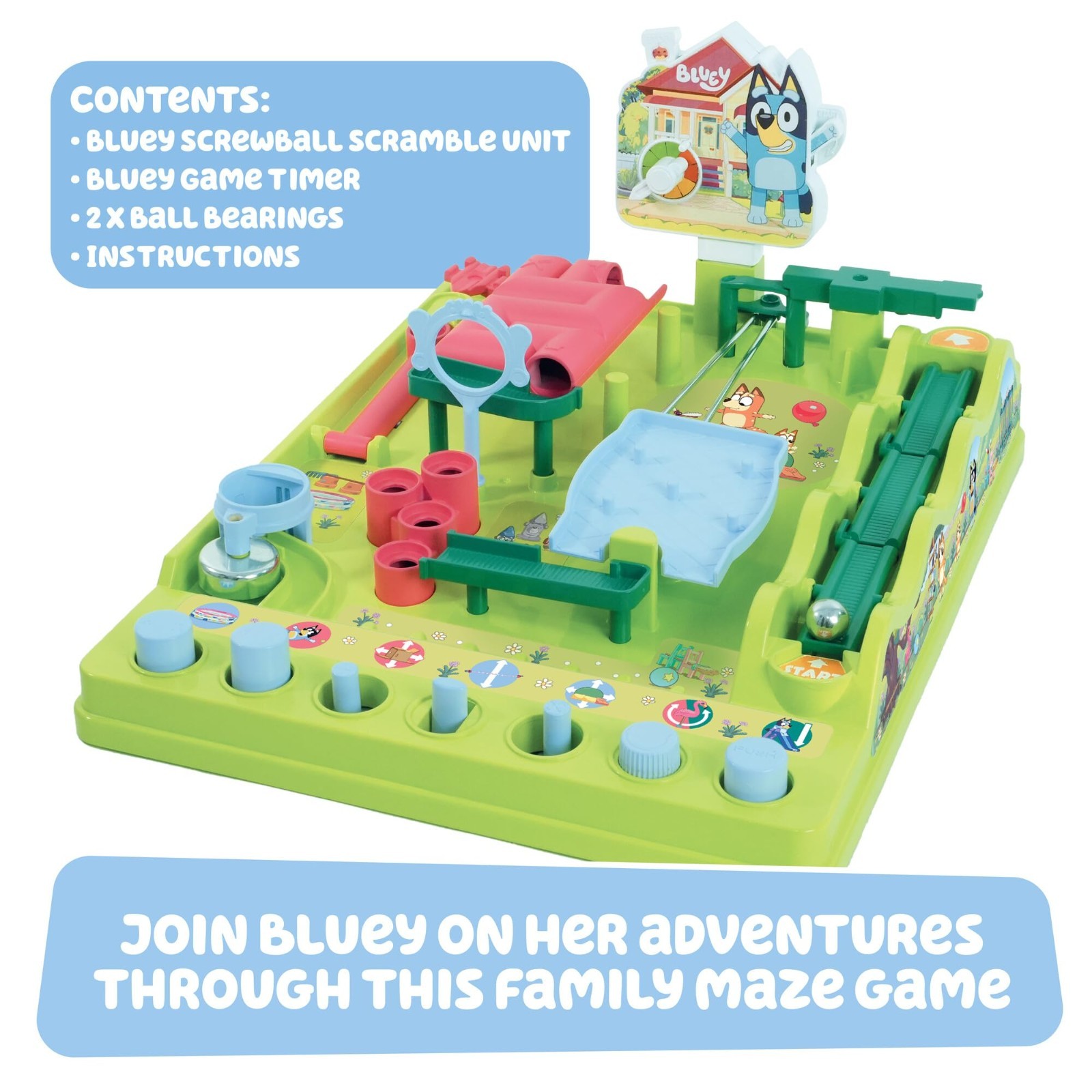 Bluey Screwball Scramble Marble Maze – Obstacle Course & Marble Run Game – 1-4 P