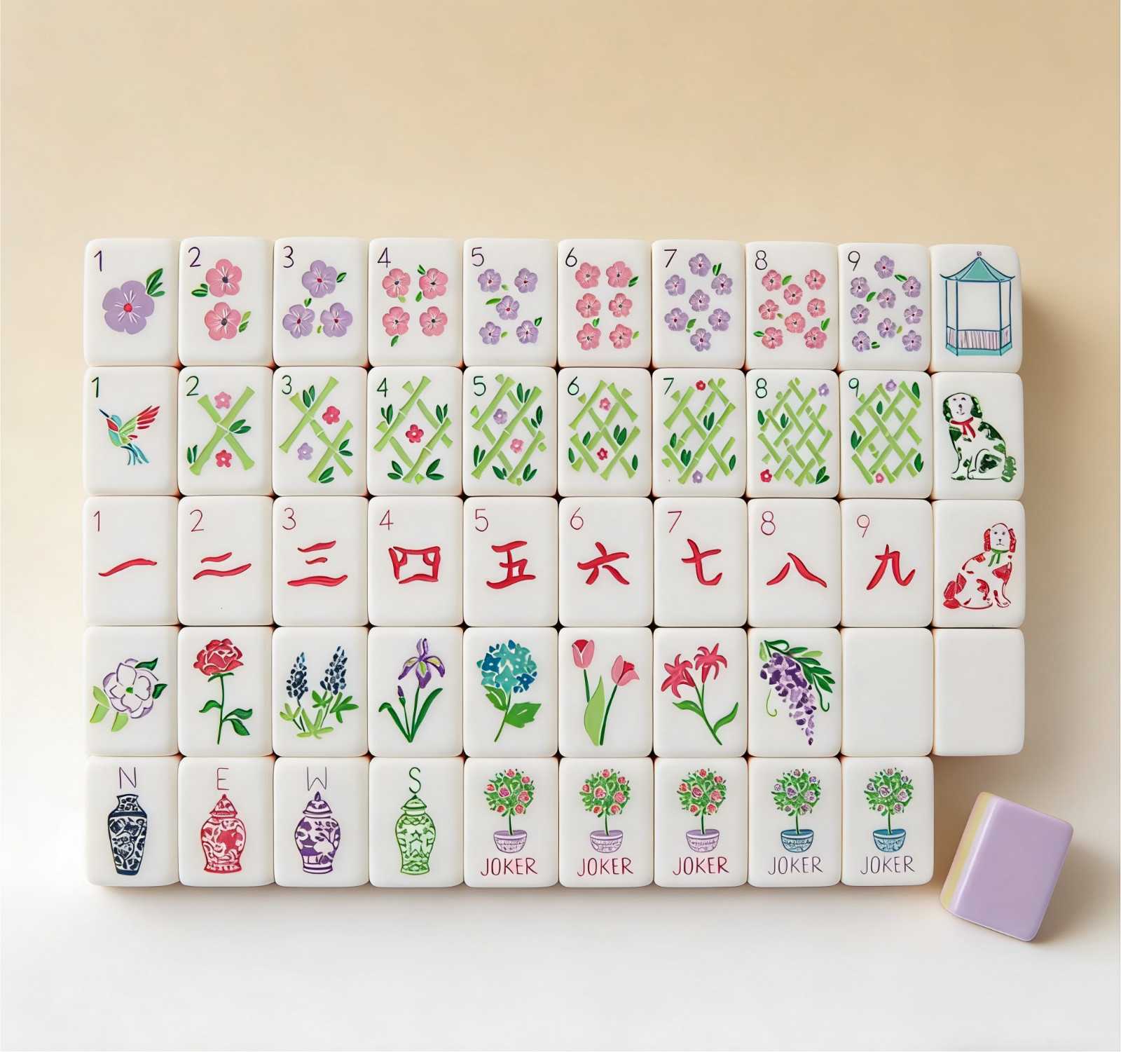 NEW！Pink-Purple Engraved American Mahjong 160 tiles Set+ Free bag Gift